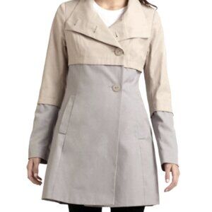 Tahari Anya Khaki Grey Color-blocked Overcoat Nwt Size L